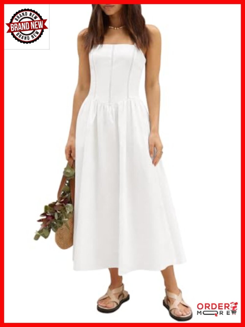 Spaghetti Strap Swing Dress with Pockets Square Neck Midi